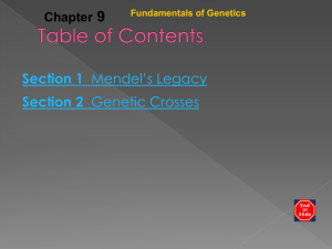 Section 1 Mendel's Legacy Section 2 Genetic Crosses Section 1
