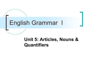 Unit 5: Articles, Nouns & Quantifiers