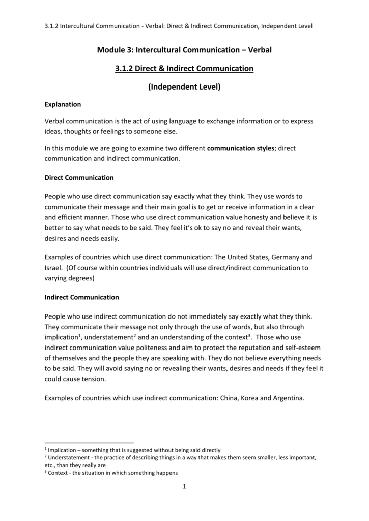 3 1 2 Direct Indirect Communication Independent Level
