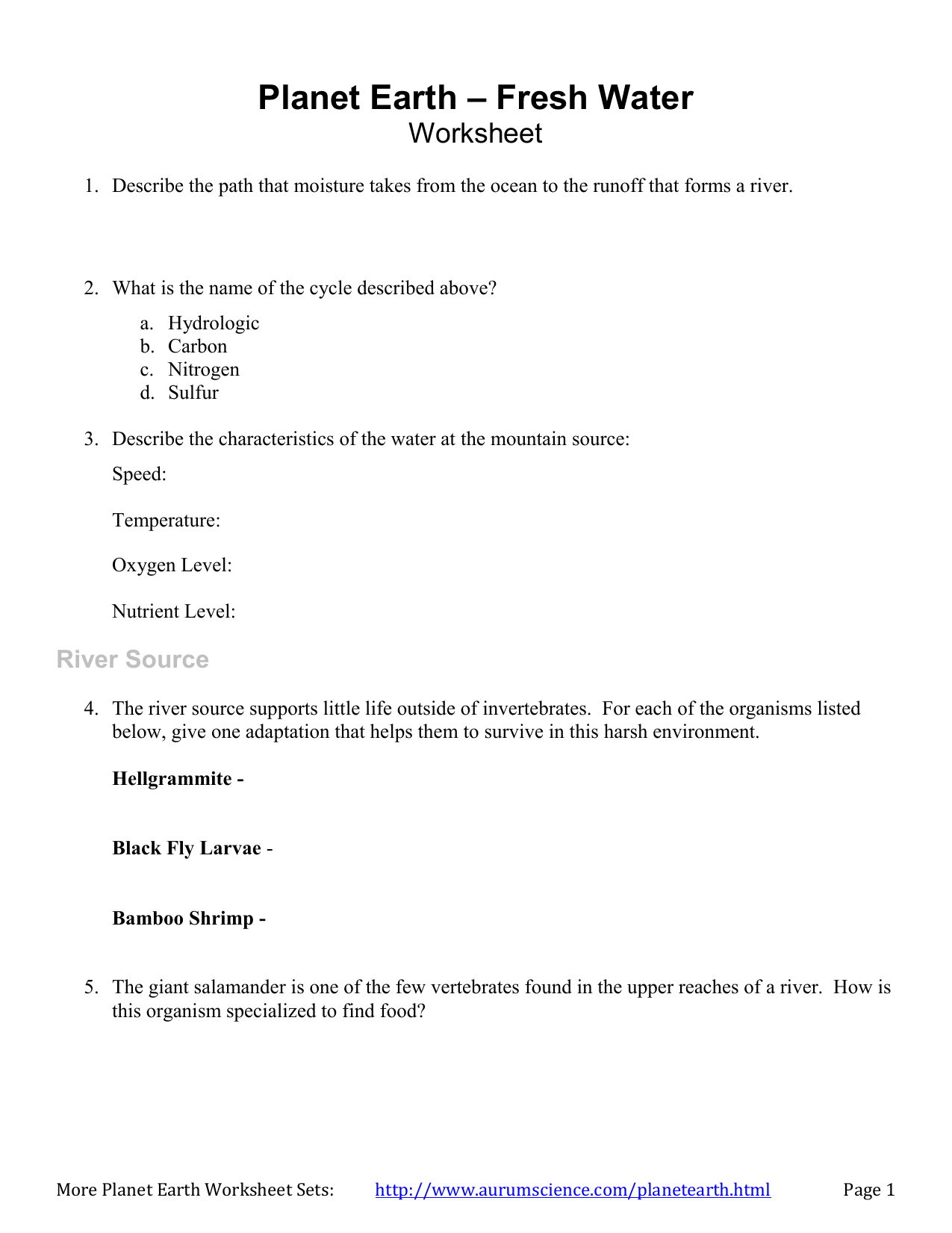 Planet Earth - Freshwater worksheet With Planet Earth Freshwater Worksheet