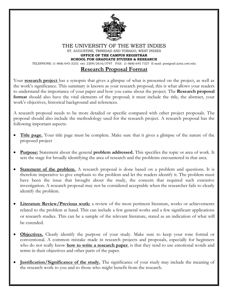 Research Proposal Format Uwi St Augustine