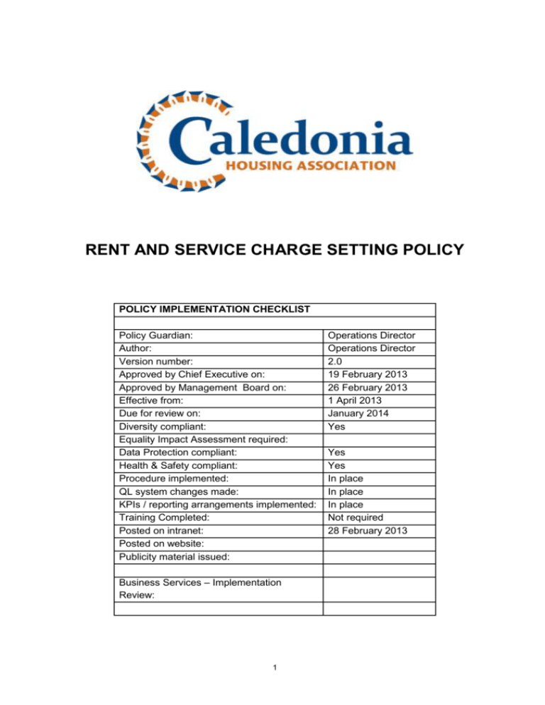 rent and service charge setting policy
