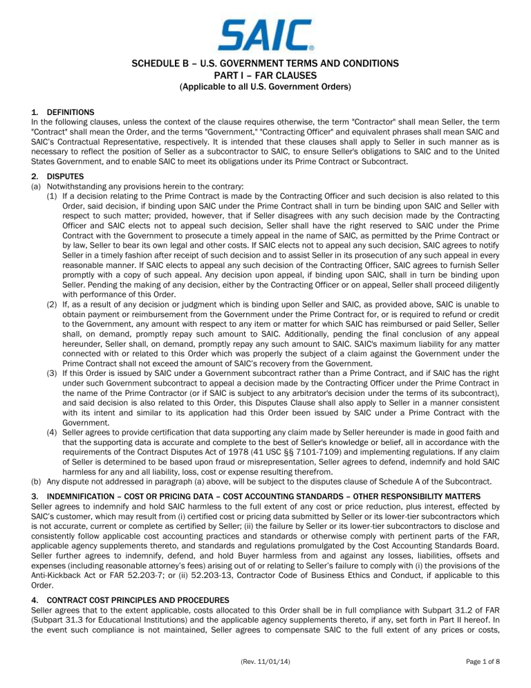 Schedule B Part I - FAR OEM (Rev 2014-1-01)