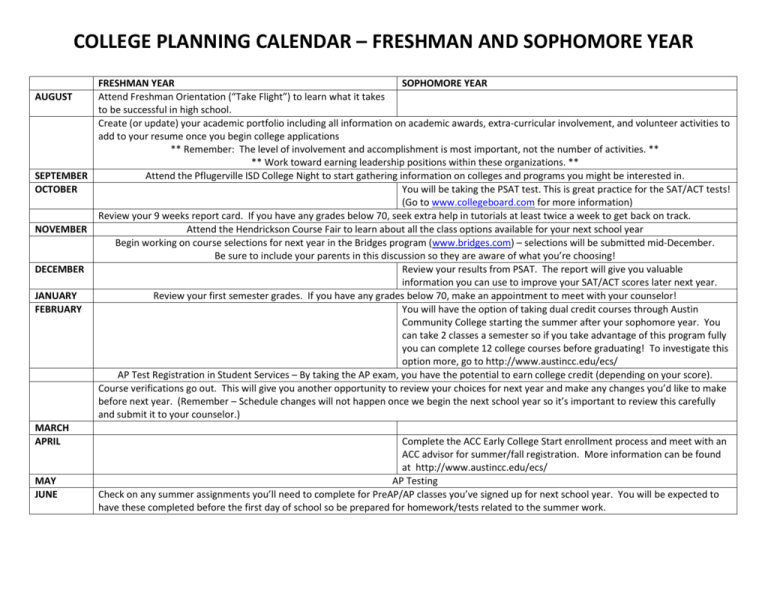 College Planning Calendar