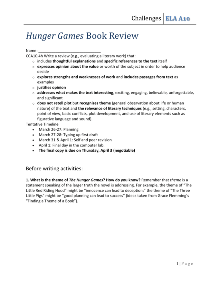 book report the hunger games