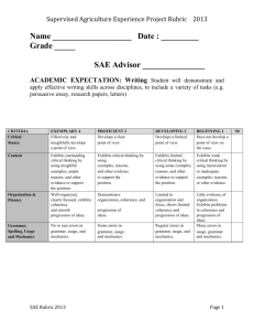 Supervised Agriculture Experience Project Rubric 2013