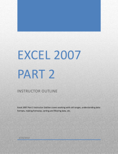 Excel 2007 Part 2 Instructor Outline