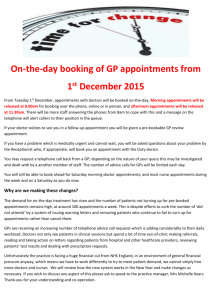 On-the-day booking of GP appointments from 1 st December 2015