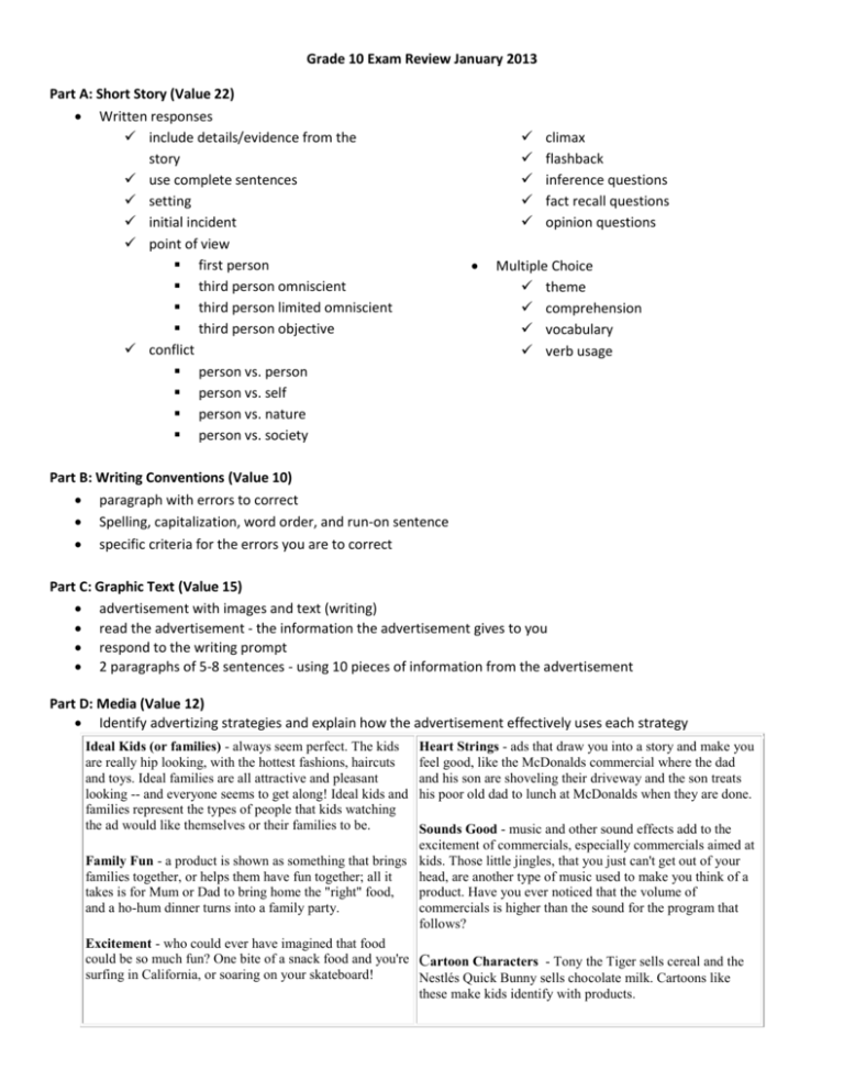 Grade 10 exam review january 2014