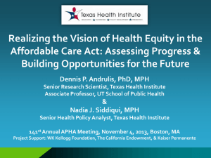 The Affordable Care Act & Opportunity for Advancing Racial & Ethnic