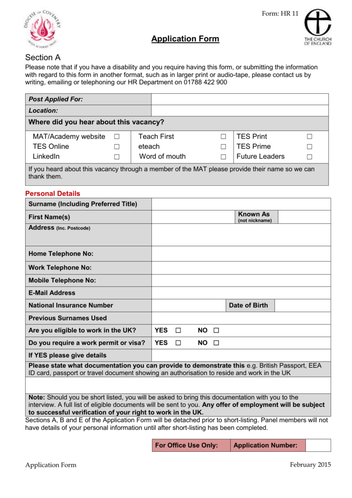 Application Form - St Laurence's CE Primary School