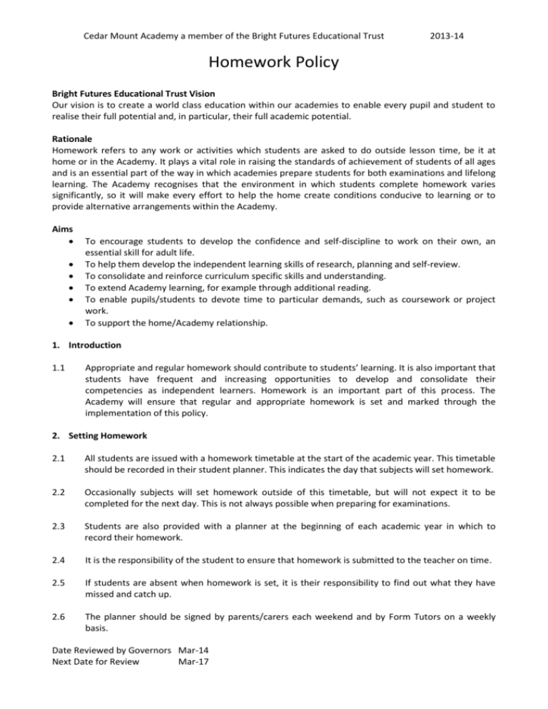 department of education wa homework policy