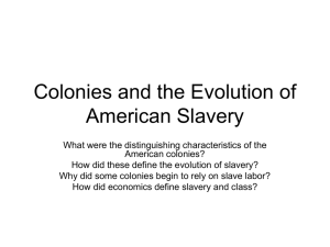 Colonies and the Evolution of American Slavery