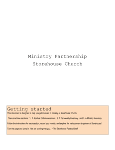 Ministry Partnership Storehouse Church Getting started This