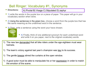 Bell Ringer: Vocabulary #1, Synonyms