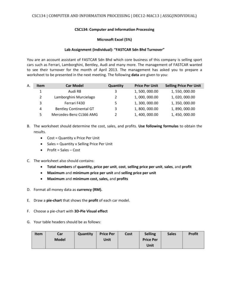 csc134 individual assignment excel