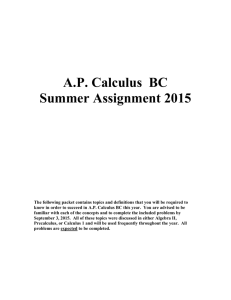 A.P. Calculus BC Summer Assignment 2015