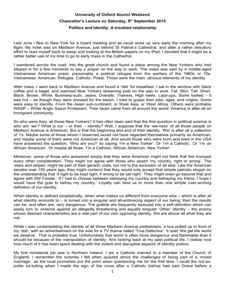 Politics and Identity Oxford University Society