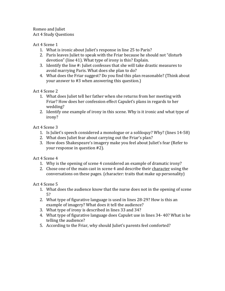 Romeo and Juliet Act 4 Study Questions