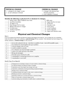 Physical and Chemical Changes Ws parts A & B