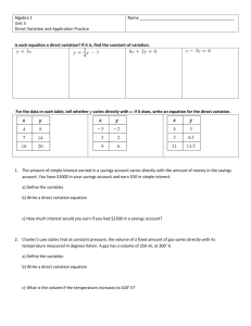 Algebra 1 Unit 5 Direct Variation and Application Practice Name Is