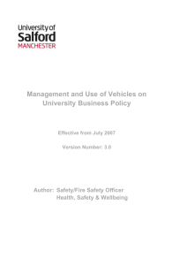 Management and Use of Vehicles on University Business Policy