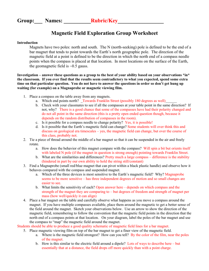 magnets and magnetic fields worksheet