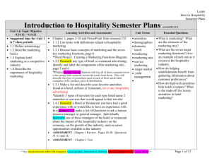 Introduction to Hospitality Semester Plans