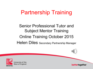 Senior Professional Tutor and Subject Mentor Training October 2015
