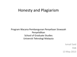 Honesty and Plagiarism - Universiti Teknologi Malaysia
