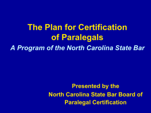 The Plan for Certification of Paralegals A Program