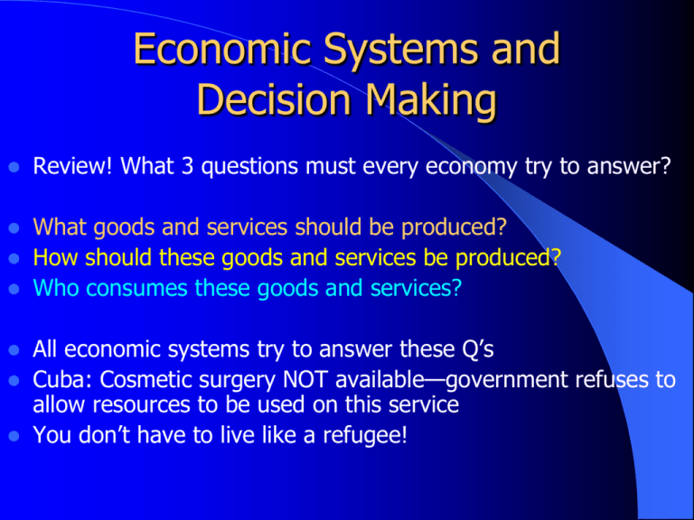 Comparative Economic Systems And Decision Making Comparative Economic Systems And Decision Making