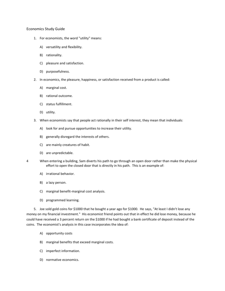 Economics Study Guide Economics Study Guide