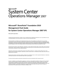 Microsoft SharePoint Foundation 2010 Management Pack Guide