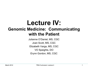 Lecture IV: Genomic Medicine