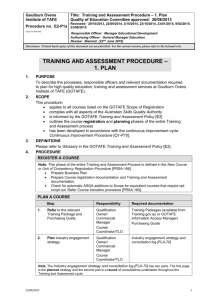 Training and Assessment Procedure - 1. Plan