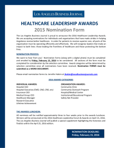 Healthcare Leadership Awards 2016 Nomination