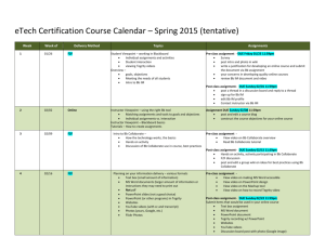 eTech Certification Course Calendar – Spring 2015 (tentative) Week