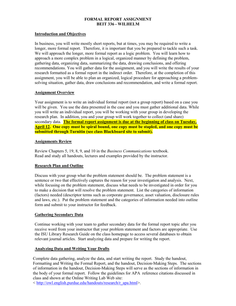 Formal Report Assignment