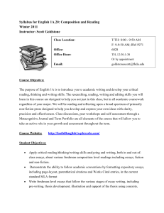 Syllabus for English 1A: Composition and Reading