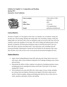 Syllabus for English 1A: Composition and Reading