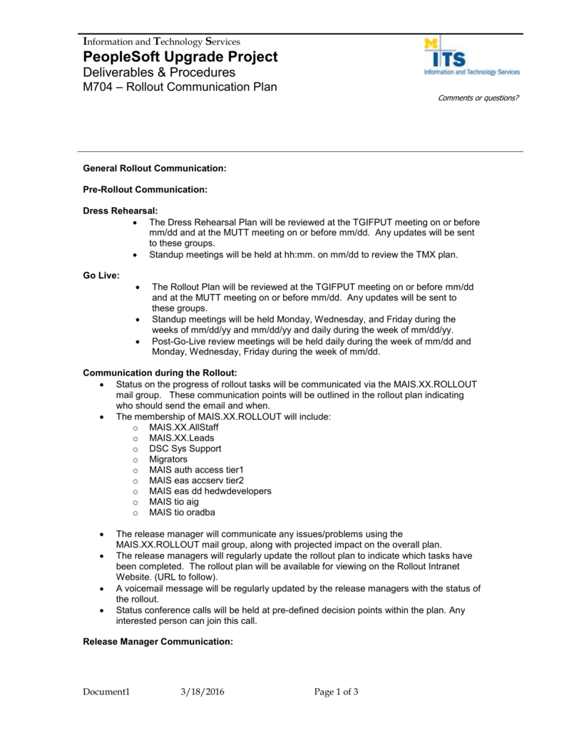 M704 Rollout Communication Plan