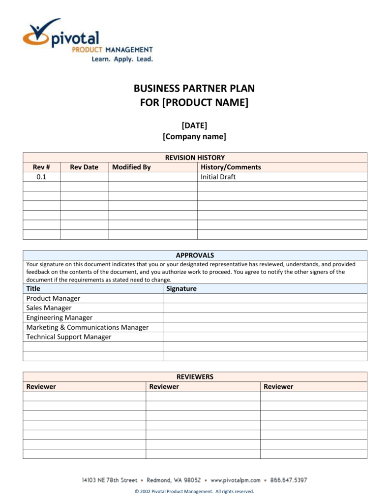 Partner Plan Template - Pivotal Product Management Within Partner Business Plan Template