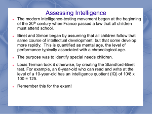Assessing Intelligence The modern intelligence