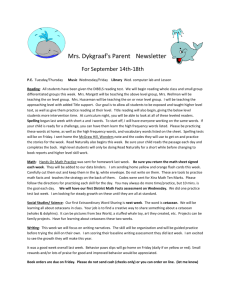 Mrs. Dykgraaf's Parent Newsletter For September 14th