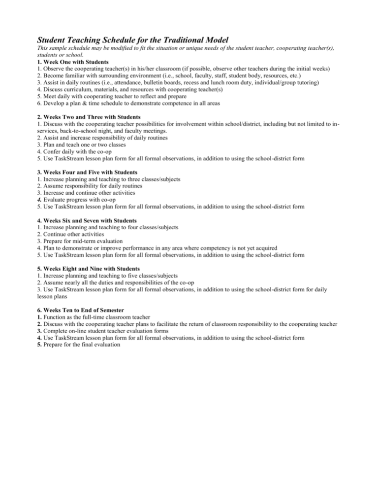 Student Teaching Timeline