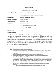 Course Outline Introduction to Networking