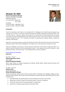 Profile of Abubakr A. Ali As of May, 2015 Abubakr Ali, MBA Business