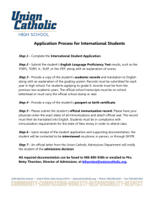International Student Application - Union Catholic Regional High