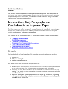 Introductions, Body Paragraphs, and Conclusions for an Argument